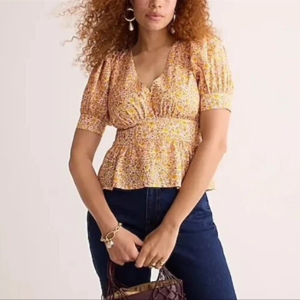 NWOT J. Crew Blouse V Neck Scattered Blooms Top Size 8